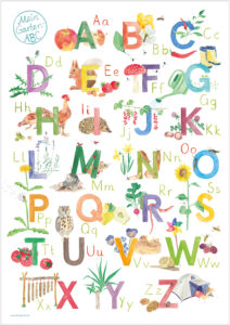 illustriertes ABC Poster zum Thema Garten für Vorschulkinder und Schulkinder