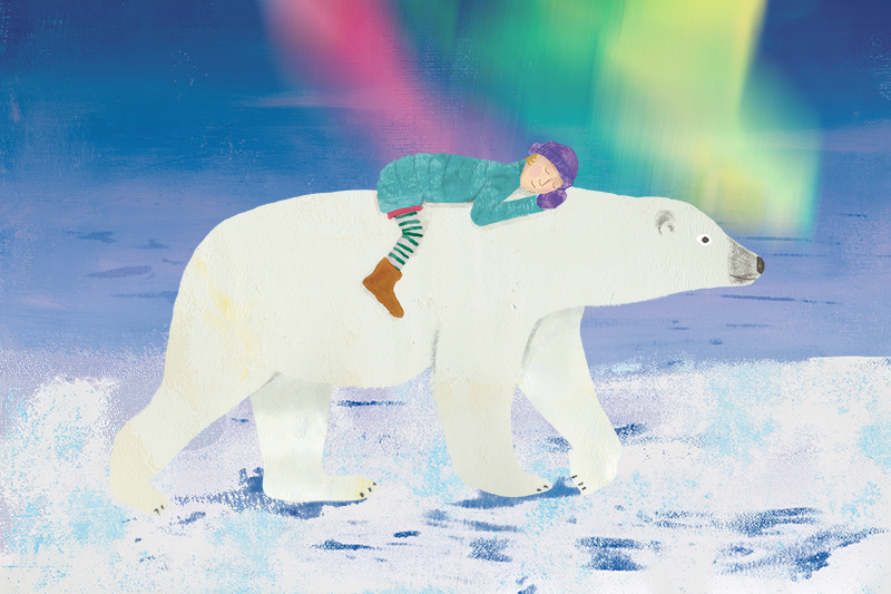 Eisbär mit Mädchen, Nordpol, Polarlichter, Kinderbuch