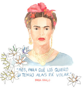 Frida Kahlo Portrait Illustration Aquarell Zitat pies, para que los quiero si tengo alas para volar