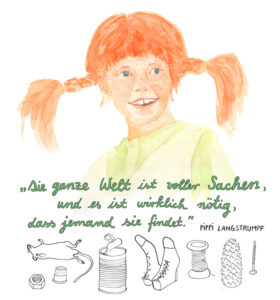 Pippi Langstrumpf Portrait Illustration Aquarell Zitat Sachenfinder